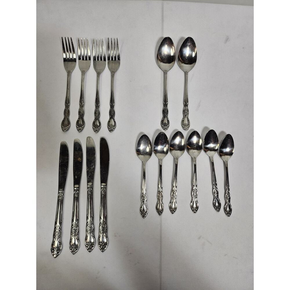 Lustreware Pattern Stainless Flatware Korea Set of 4 Knives, Forks, Spoons